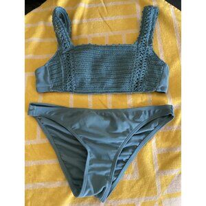 Hula Honey Boho Chic Crochet Bikini Set Teal Adjustable Straps Size S